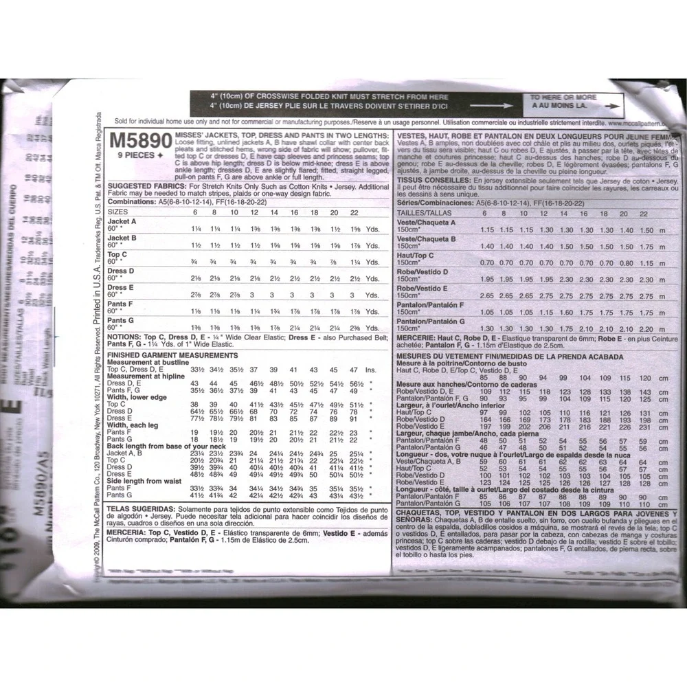 McCalls M5890 Nancy Zieman Wardrobe Sewing Pattern‎ Jacket Dress Top Pants 6-14
